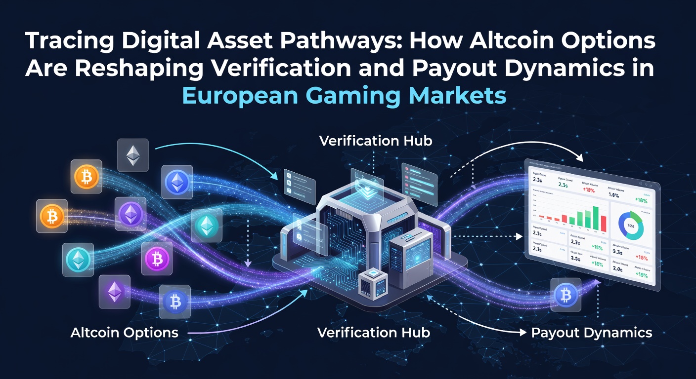 Illustration der Nachverfolgung digitaler Asset-Pfade in europäischen Gaming-Plattformen mit Fokus auf Altcoins